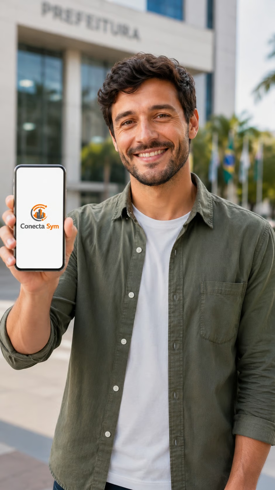 Pessoa segurando celular com Conecta Sym